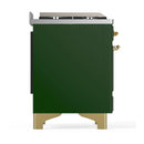 ILVE Majestic III 48-inch Dual Fuel Range with 5 Natural Gas Burner, Griddle, French Top and Triple Glass Door Electric Oven in Emerald Green with Brass Trim (UM48FSNR3EGG)