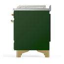 ILVE Majestic III 48-inch Dual Fuel Range with 5 Natural Gas Burner, Griddle, French Top and Triple Glass Door Electric Oven in Emerald Green with Brass Trim (UM48FSNR3EGG)