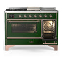 ILVE Majestic III 48-inch Dual Fuel Range with 5 Natural Gas Burner, Griddle, French Top and Triple Glass Door Electric Oven in Emerald Green with Copper Trim (UM48FSNR3EGP)