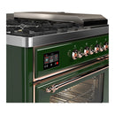 ILVE Majestic III 48-inch Dual Fuel Range with 5 Liquid Propane Burner, Griddle, French Top and Triple Glass Door Electric Oven in Emerald Green with Copper Trim (UM48FSNR3EGPLP)