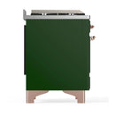 ILVE Majestic III 48-inch Dual Fuel Range with 5 Liquid Propane Burner, Griddle, French Top and Triple Glass Door Electric Oven in Emerald Green with Copper Trim (UM48FSNR3EGPLP)