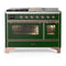 ILVE Majestic III 48-inch Dual Fuel Range with 5 Natural Gas Burner, Griddle, French Top and Triple Glass Door Electric Oven in Emerald Green with Copper Trim (UM48FSNR3EGP)