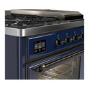 ILVE Majestic III 48-inch Dual Fuel Range with 5 Natural Gas Burner, Griddle, French Top and Triple Glass Door Electric Oven in Midnight Blue with Burnished Trim (UM48FSNR3MBB)