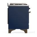 ILVE Majestic III 48-inch Dual Fuel Range with 5 Natural Gas Burner, Griddle, French Top and Triple Glass Door Electric Oven in Midnight Blue with Burnished Trim (UM48FSNR3MBB)