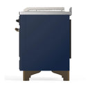ILVE Majestic III 48-inch Dual Fuel Range with 5 Natural Gas Burner, Griddle, French Top and Triple Glass Door Electric Oven in Midnight Blue with Burnished Trim (UM48FSNR3MBB)