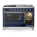 ILVE Majestic III 48-inch Dual Fuel Range with 5 Liquid Propane Burner, Griddle, French Top and Triple Glass Door Electric Oven in Midnight Blue with Chrome Trim (UM48FSNR3MBCLP)