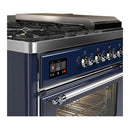 ILVE Majestic III 48-inch Dual Fuel Range with 5 Natural Gas Burner, Griddle, French Top and Triple Glass Door Electric Oven in Midnight Blue with Chrome Trim (UM48FSNR3MBC)