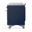 ILVE Majestic III 48-inch Dual Fuel Range with 5 Natural Gas Burner, Griddle, French Top and Triple Glass Door Electric Oven in Midnight Blue with Chrome Trim (UM48FSNR3MBC)