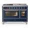 ILVE Majestic III 48-inch Dual Fuel Range with 5 Liquid Propane Burner, Griddle, French Top and Triple Glass Door Electric Oven in Midnight Blue with Chrome Trim (UM48FSNR3MBCLP)