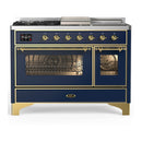 ILVE Majestic III 48-inch Dual Fuel Range with 5 Natural Gas Burner, Griddle, French Top and Triple Glass Door Electric Oven in Blue Grey with Brass Trim (UM48FSNR3MBG)