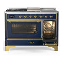 ILVE Majestic III 48-inch Dual Fuel Range with 5 Natural Gas Burner, Griddle, French Top and Triple Glass Door Electric Oven in Blue Grey with Brass Trim (UM48FSNR3MBG)
