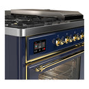 ILVE Majestic III 48-inch Dual Fuel Range with 5 Liquid Propane Burner, Griddle, French Top and Triple Glass Door Electric Oven in Blue Grey with Brass Trim (UM48FSNR3MBGLP)