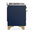 ILVE Majestic III 48-inch Dual Fuel Range with 5 Natural Gas Burner, Griddle, French Top and Triple Glass Door Electric Oven in Blue Grey with Brass Trim (UM48FSNR3MBG)