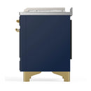 ILVE Majestic III 48-inch Dual Fuel Range with 5 Natural Gas Burner, Griddle, French Top and Triple Glass Door Electric Oven in Blue Grey with Brass Trim (UM48FSNR3MBG)