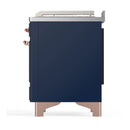 ILVE Majestic III 48-inch Dual Fuel Range with 5 Natural Gas Burner, Griddle, French Top and Triple Glass Door Electric Oven in Midnight Blue with Copper Trim (UM48FSNR3MBP)