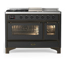 ILVE Majestic III 48-inch Dual Fuel Range with 5 Natural Gas Burner, Griddle, French Top and Triple Glass Door Electric Oven in Graphite Matte with Burnished Trim (UM48FSNR3MGB)