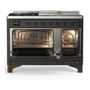 ILVE Majestic III 48-inch Dual Fuel Range with 5 Natural Gas Burner, Griddle, French Top and Triple Glass Door Electric Oven in Graphite Matte with Burnished Trim (UM48FSNR3MGB)