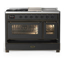 ILVE Majestic III 48-inch Dual Fuel Range with 5 Natural Gas Burner, Griddle, French Top and Triple Glass Door Electric Oven in Graphite Matte with Burnished Trim (UM48FSNR3MGB)