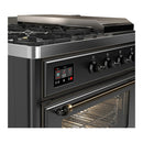 ILVE Majestic III 48-inch Dual Fuel Range with 5 Natural Gas Burner, Griddle, French Top and Triple Glass Door Electric Oven in Graphite Matte with Burnished Trim (UM48FSNR3MGB)