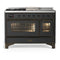 ILVE Majestic III 48-inch Dual Fuel Range with 5 Natural Gas Burner, Griddle, French Top and Triple Glass Door Electric Oven in Graphite Matte with Burnished Trim (UM48FSNR3MGB)