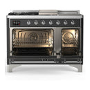 ILVE Majestic III 48-inch Dual Fuel Range with 5 Natural Gas Burner, Griddle, French Top and Triple Glass Door Electric Oven in Graphite Matte with Chrome Trim (UM48FSNR3MGC)