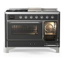 ILVE Majestic III 48-inch Dual Fuel Range with 5 Natural Gas Burner, Griddle, French Top and Triple Glass Door Electric Oven in Graphite Matte with Chrome Trim (UM48FSNR3MGC)