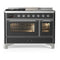 ILVE Majestic III 48-inch Dual Fuel Range with 5 Liquid Propane Burner, Griddle, French Top and Triple Glass Door Electric Oven in Graphite Matte with Chrome Trim (UM48FSNR3MGCLP)