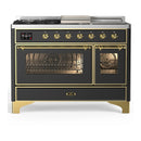 ILVE Majestic III 48-inch Dual Fuel Range with 5 Natural Gas Burner, Griddle, French Top and Triple Glass Door Electric Oven in Graphite Matte with Brass Trim (UM48FSNR3MGG)