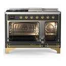 ILVE Majestic III 48-inch Dual Fuel Range with 5 Natural Gas Burner, Griddle, French Top and Triple Glass Door Electric Oven in Graphite Matte with Brass Trim (UM48FSNR3MGG)