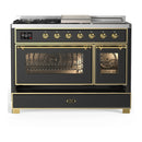 ILVE Majestic III 48-inch Dual Fuel Range with 5 Natural Gas Burner, Griddle, French Top and Triple Glass Door Electric Oven in Graphite Matte with Brass Trim (UM48FSNR3MGG)