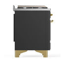 ILVE Majestic III 48-inch Dual Fuel Range with 5 Natural Gas Burner, Griddle, French Top and Triple Glass Door Electric Oven in Graphite Matte with Brass Trim (UM48FSNR3MGG)