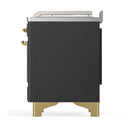 ILVE Majestic III 48-inch Dual Fuel Range with 5 Natural Gas Burner, Griddle, French Top and Triple Glass Door Electric Oven in Graphite Matte with Brass Trim (UM48FSNR3MGG)