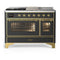 ILVE Majestic III 48-inch Dual Fuel Range with 5 Natural Gas Burner, Griddle, French Top and Triple Glass Door Electric Oven in Graphite Matte with Brass Trim (UM48FSNR3MGG)
