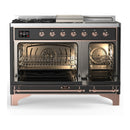 ILVE Majestic III 48-inch Dual Fuel Range with 5 Natural Gas Burner, Griddle, French Top and Triple Glass Door Electric Oven in Graphite Matte with Copper Trim (UM48FSNR3MGP)