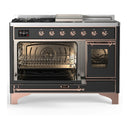 ILVE Majestic III 48-inch Dual Fuel Range with 5 Natural Gas Burner, Griddle, French Top and Triple Glass Door Electric Oven in Graphite Matte with Copper Trim (UM48FSNR3MGP)