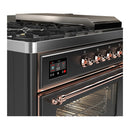 ILVE Majestic III 48-inch Dual Fuel Range with 5 Natural Gas Burner, Griddle, French Top and Triple Glass Door Electric Oven in Graphite Matte with Copper Trim (UM48FSNR3MGP)