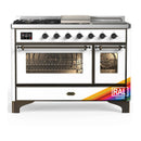 ILVE Majestic III 48-inch Dual Fuel Range with 5 Natural Gas Burner, Griddle, French Top and Triple Glass Door Electric Oven in RAL with Burnished Trim (UM48FSNR3RAB)