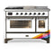 ILVE Majestic III 48-inch Dual Fuel Range with 5 Natural Gas Burner, Griddle, French Top and Triple Glass Door Electric Oven in RAL with Burnished Trim (UM48FSNR3RAB)