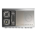 ILVE Majestic III 48-inch Dual Fuel Range with 5 Natural Gas Burner, Griddle, French Top and Triple Glass Door Electric Oven in RAL with Chrome Trim (UM48FSNR3RAC)