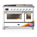 ILVE Majestic III 48-inch Dual Fuel Range with 5 Liquid Propane Burner, Griddle, French Top and Triple Glass Door Electric Oven in RAL with Chrome Trim (UM48FSNR3RACLP)