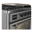 ILVE Majestic III 48-inch Dual Fuel Range with 5 Natural Gas Burner, Griddle, French Top and Triple Glass Door Electric Oven in Stainless Steel with Burnished Trim (UM48FSNR3SSB)