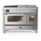 ILVE Majestic III 48-inch Dual Fuel Range with 5 Liquid Propane Burner, Griddle, French Top and Triple Glass Door Electric Oven in Stainless Steel with Chrome Trim (UM48FSNR3SSCLP)