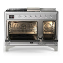 ILVE Majestic III 48-inch Dual Fuel Range with 5 Natural Gas Burner, Griddle, French Top and Triple Glass Door Electric Oven in Stainless Steel with Chrome Trim (UM48FSNR3SSC)