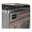 ILVE Majestic III 48-inch Dual Fuel Range with 5 Natural Gas Burner, Griddle, French Top and Triple Glass Door Electric Oven in Stainless Steel with Copper Trim (UM48FSNR3SSP)