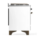 ILVE Majestic III 48-inch Dual Fuel Range with 5 Natural Gas Burner, Griddle, French Top and Triple Glass Door Electric Oven in White with Burnished Trim (UM48FSNR3WHB)