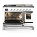 ILVE Majestic III 48-inch Dual Fuel Range with 5 Liquid Propane Burner, Griddle, French Top and Triple Glass Door Electric Oven in White with Chrome Trim (UM48FSNR3WHCLP)