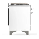 ILVE Majestic III 48-inch Dual Fuel Range with 5 Natural Gas Burner, Griddle, French Top and Triple Glass Door Electric Oven in White with Chrome Trim (UM48FSNR3WHC)