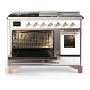 ILVE Majestic III 48-inch Dual Fuel Range with 5 Liquid Propane Burner, Griddle, French Top and Triple Glass Door Electric Oven in White with Copper Trim (UM48FSNR3WHPLP)