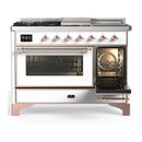 ILVE Majestic III 48-inch Dual Fuel Range with 5 Liquid Propane Burner, Griddle, French Top and Triple Glass Door Electric Oven in White with Copper Trim (UM48FSNR3WHPLP)
