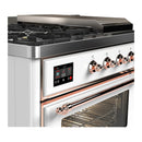ILVE Majestic III 48-inch Dual Fuel Range with 5 Natural Gas Burner, Griddle, French Top and Triple Glass Door Electric Oven in White with Copper Trim (UM48FSNR3WHP)